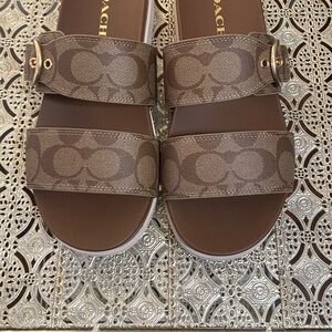 Coach Signature Brown Slide Sandals